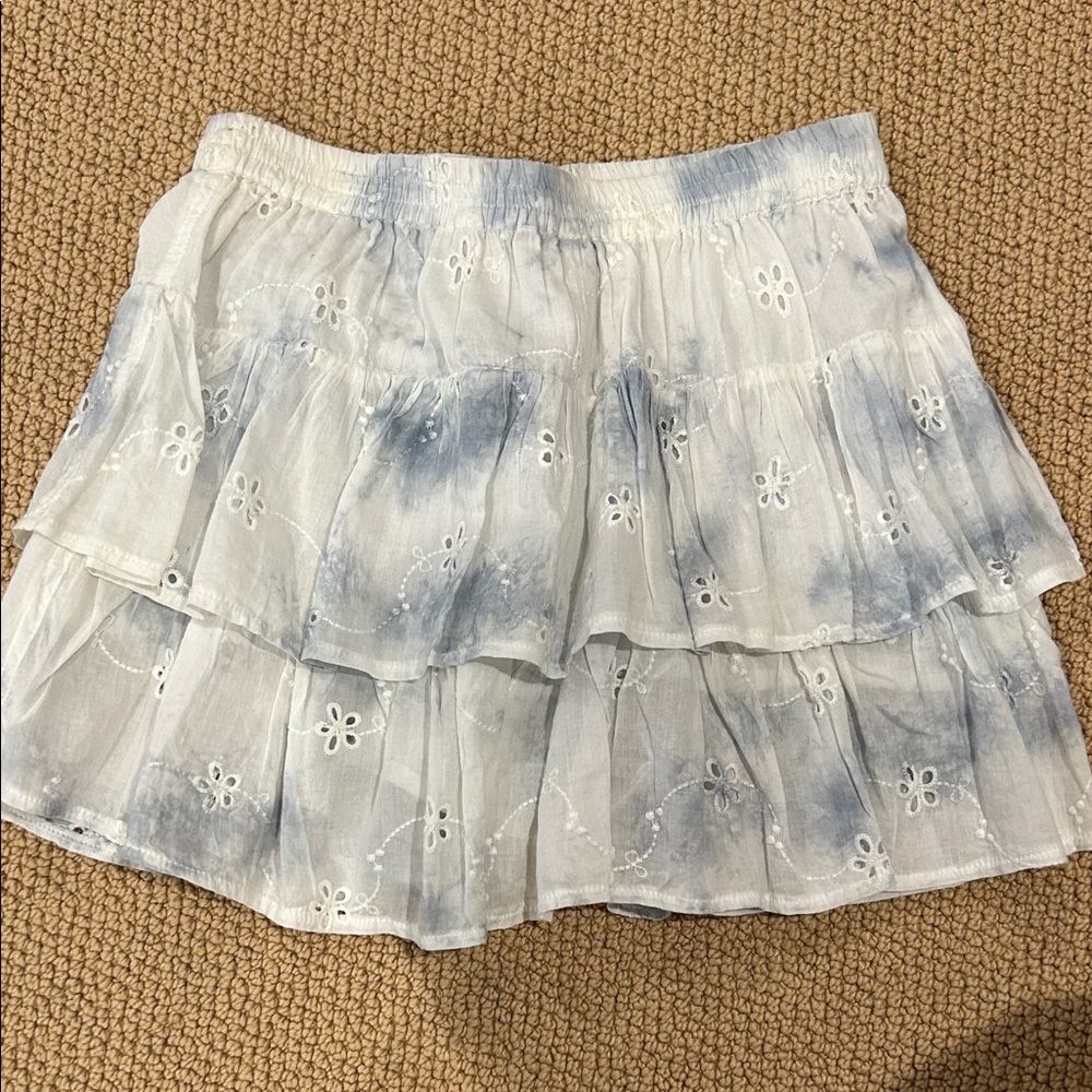 Surf Gypsy White and Blue Embroidered Mini Skirt